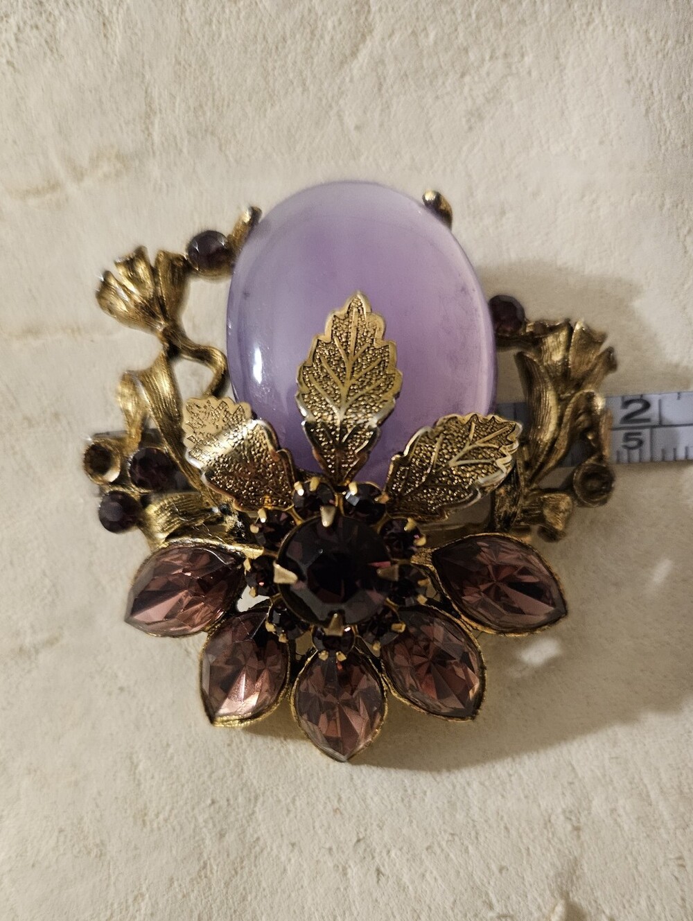 Elegant Mid-century ( 2950-60s) VTG Purple & Gold Floral Statement Brooch Estate